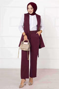 Side Tie Vest Set Claret Red