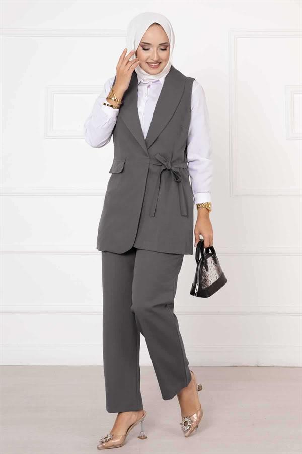 Side Tie Vest Set Gray