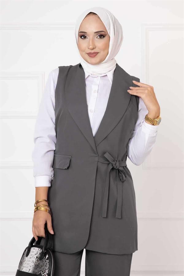Side Tie Vest Set Gray