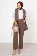 Side Tie Vest Set Brown