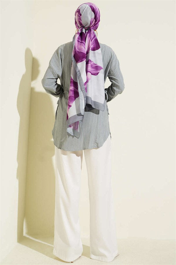 Side Gathered Crinkle Shirt Grey