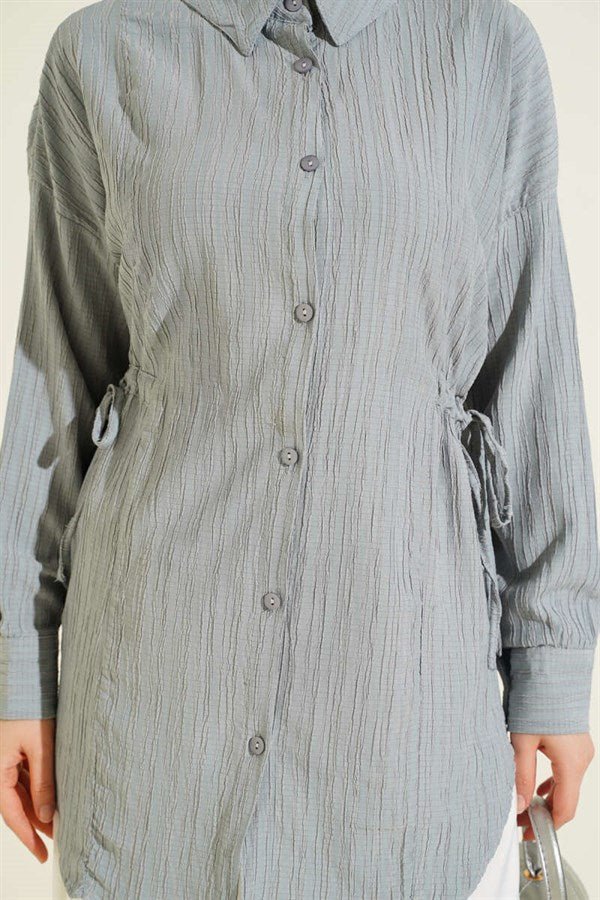 Side Gathered Crinkle Shirt Grey