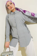 Side Gathered Crinkle Shirt Grey