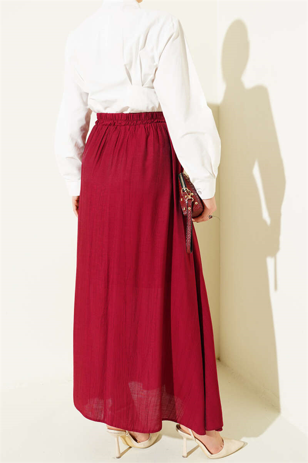 Burgundy Flared Skirt with Side Pocket Detail