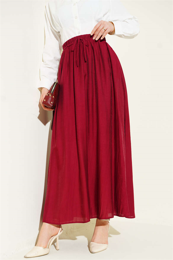 Burgundy Flared Skirt with Side Pocket Detail