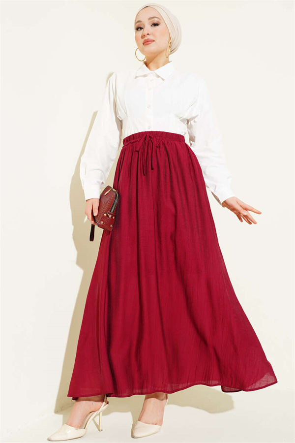Burgundy Flared Skirt with Side Pocket Detail
