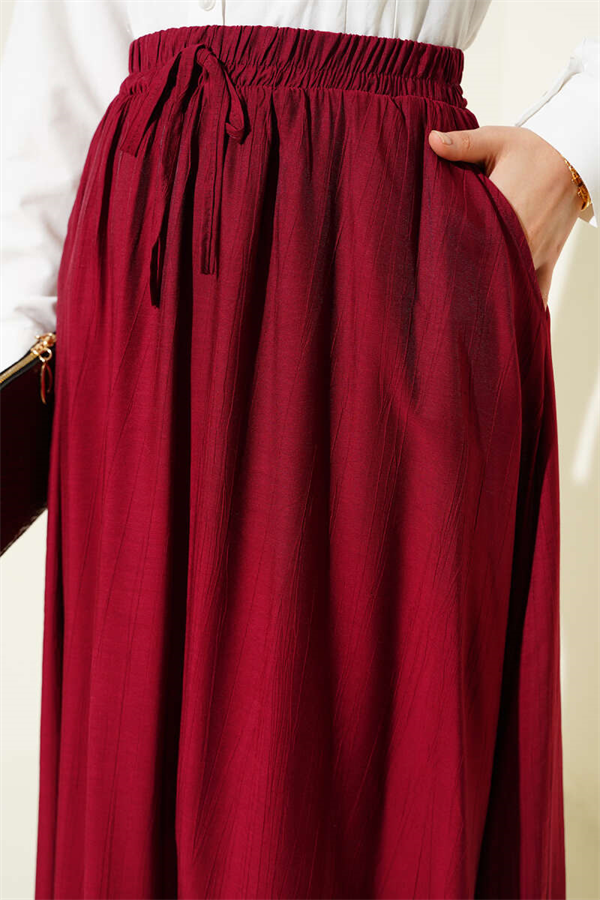Burgundy Flared Skirt with Side Pocket Detail