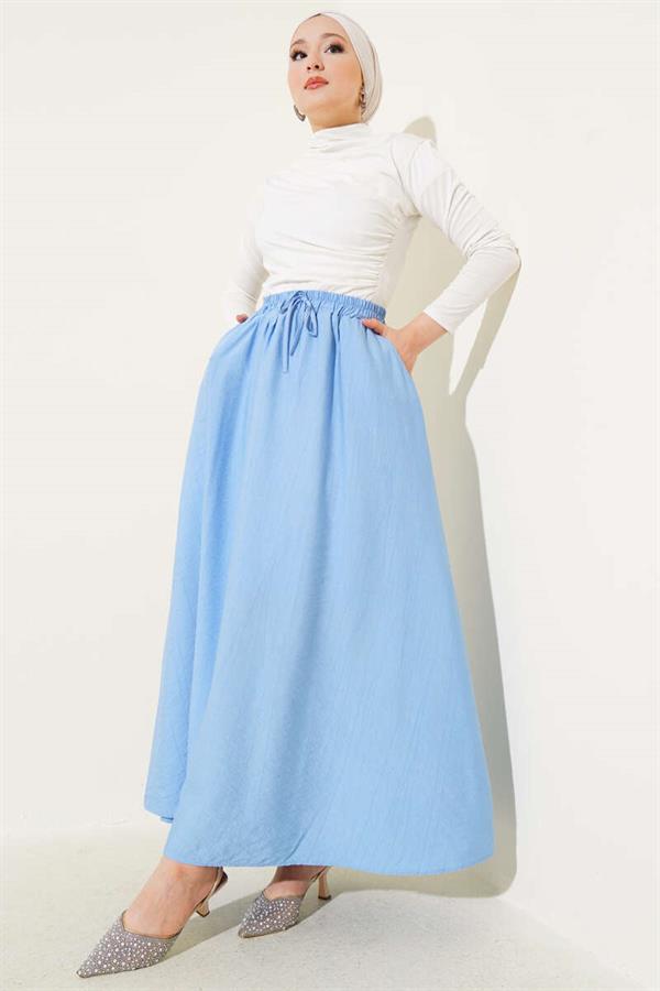 Flared Skirt with Side Pocket Detail Blue