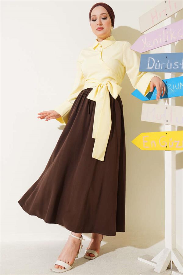 Basic Skirt with Side Pockets Brown