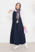 Side Pocket Hijab Denim Overall Dress Navy Blue