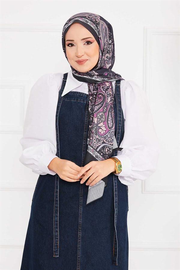 Side Pocket Hijab Denim Overall Dress Navy Blue