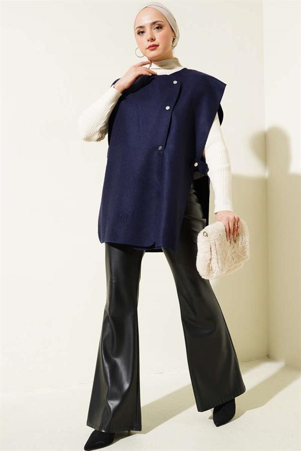 Side Snap Sweater Navy Blue