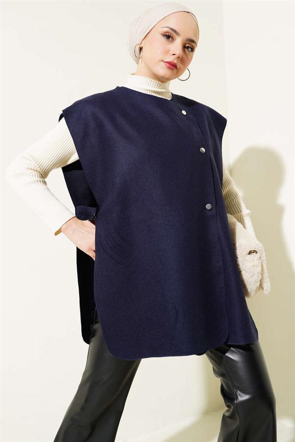 Side Snap Sweater Navy Blue