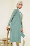 Side-stitched drawstring cardigan, mint green.