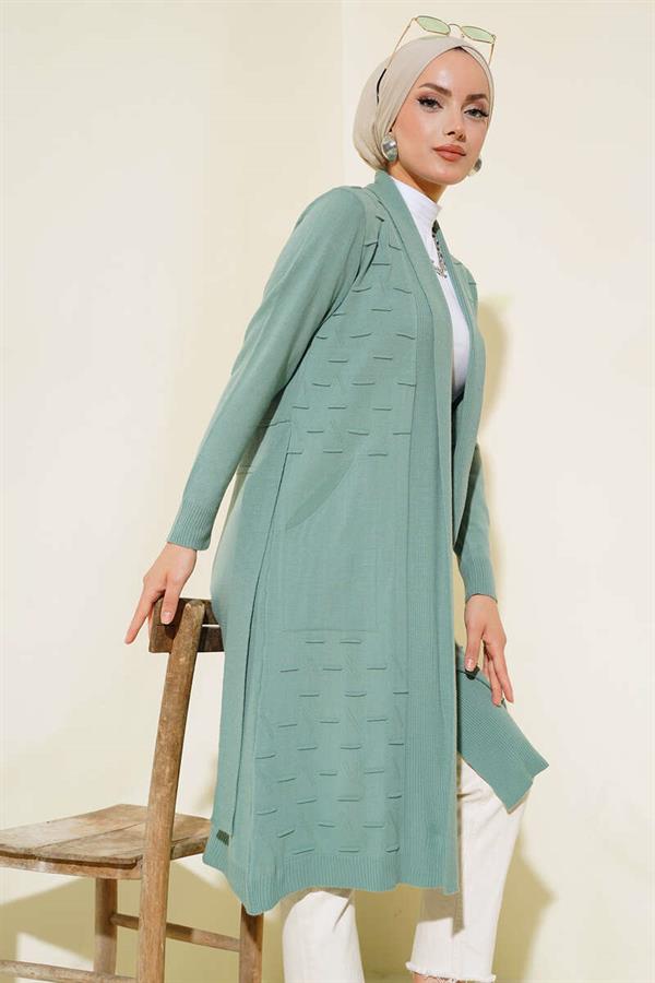 Side-stitched drawstring cardigan, mint green.