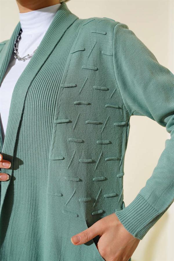 Side-stitched drawstring cardigan, mint green.