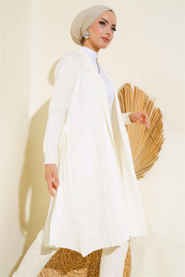 Side Seam Laced Cardigan Ecru