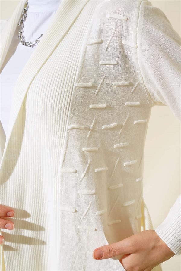 Side Seam Laced Cardigan Ecru
