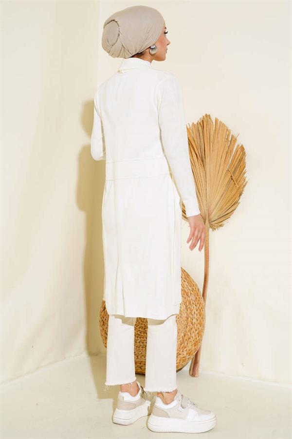 Side Seam Laced Cardigan Ecru