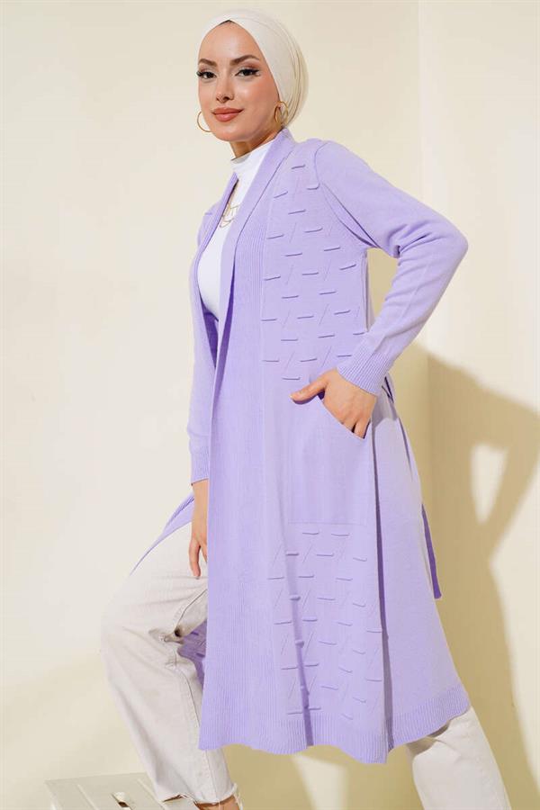 Side-Seam Laced Cardigan Lilac