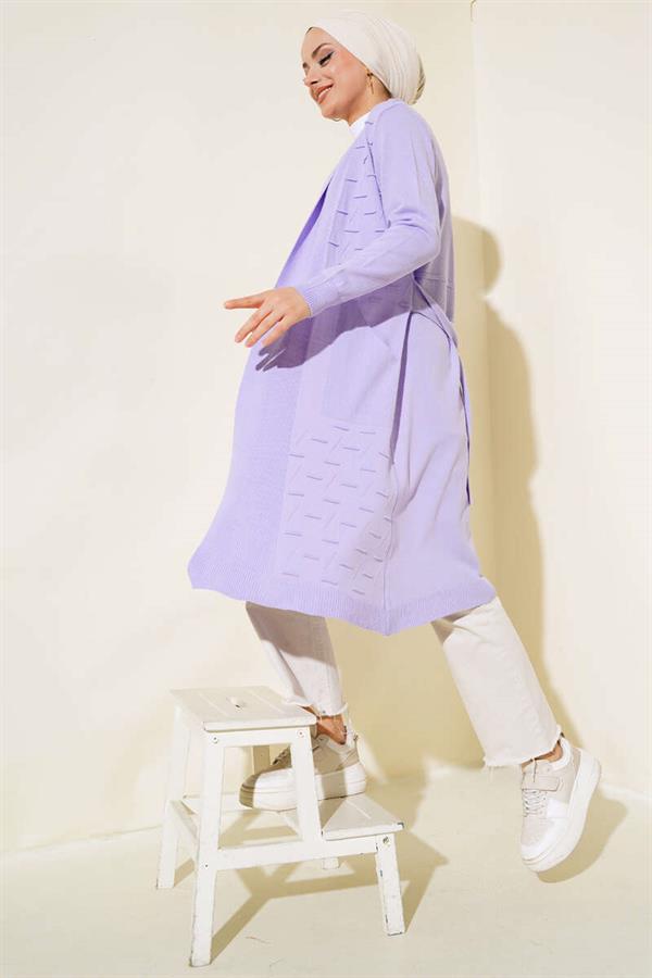 Side-Seam Laced Cardigan Lilac