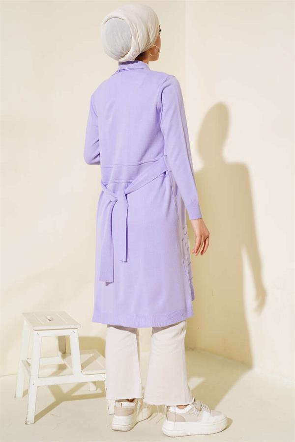 Side-Seam Laced Cardigan Lilac