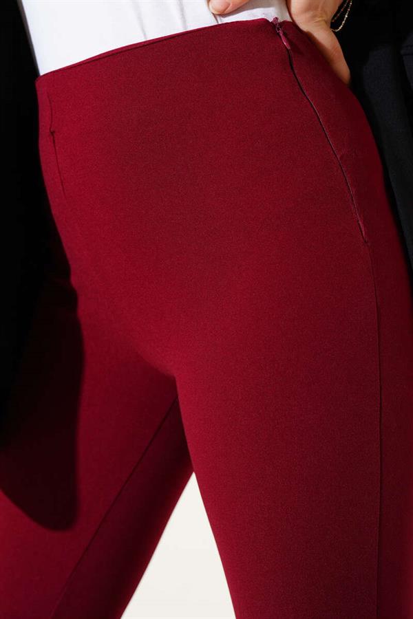 Side Zippered Bell-bottomed Burgundy Trousers