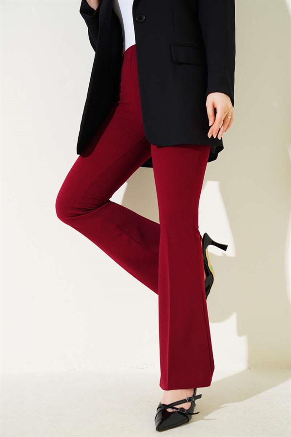 Side Zippered Bell-bottomed Burgundy Trousers