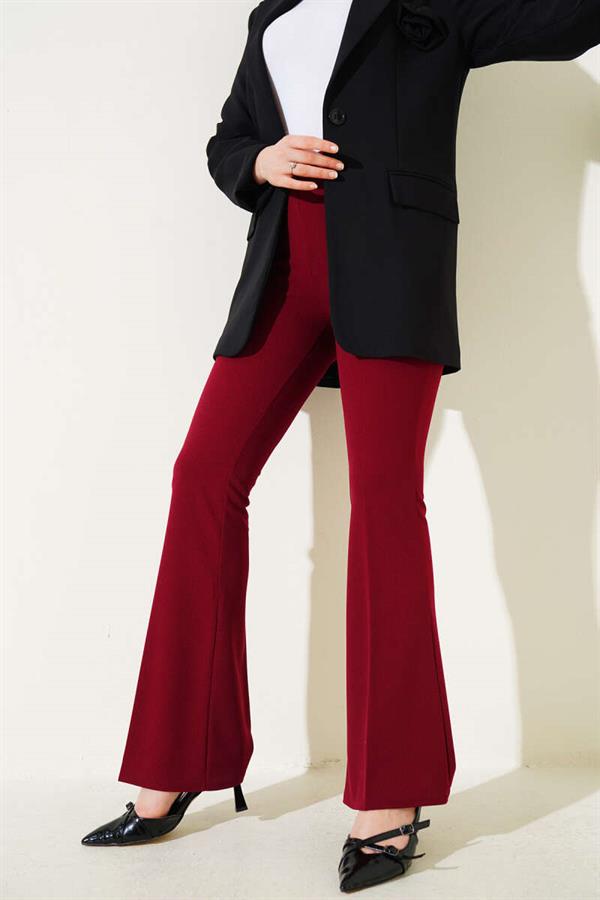 Side Zippered Bell-bottomed Burgundy Trousers