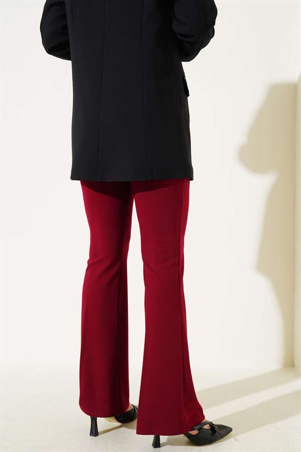 Side Zippered Bell-bottomed Burgundy Trousers