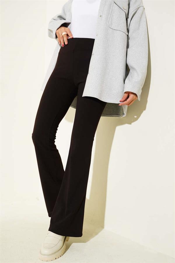 Side Zippered Bell-bottom Brown Trousers