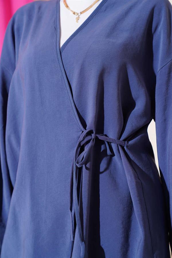 Side Rope Tied Kimono 2 Piece Set Indigo
