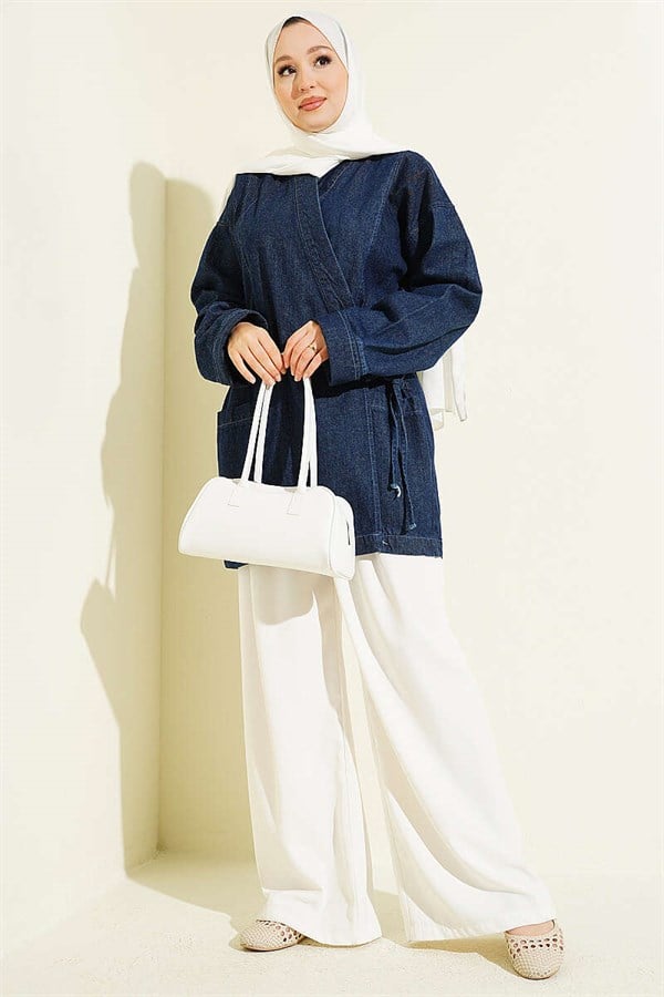 Dark Blue Denim Kimono with Side Tie Tie