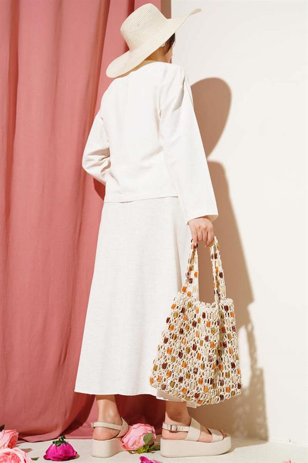 Linen 2 Piece Set with Side Rope Tie Skirt Stone