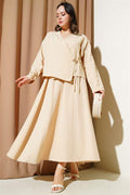 Linen 2 Piece Set with Side Rope Tie Skirt Beige