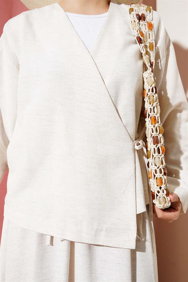 Linen 2 Piece Set with Side Rope Tie Skirt Stone