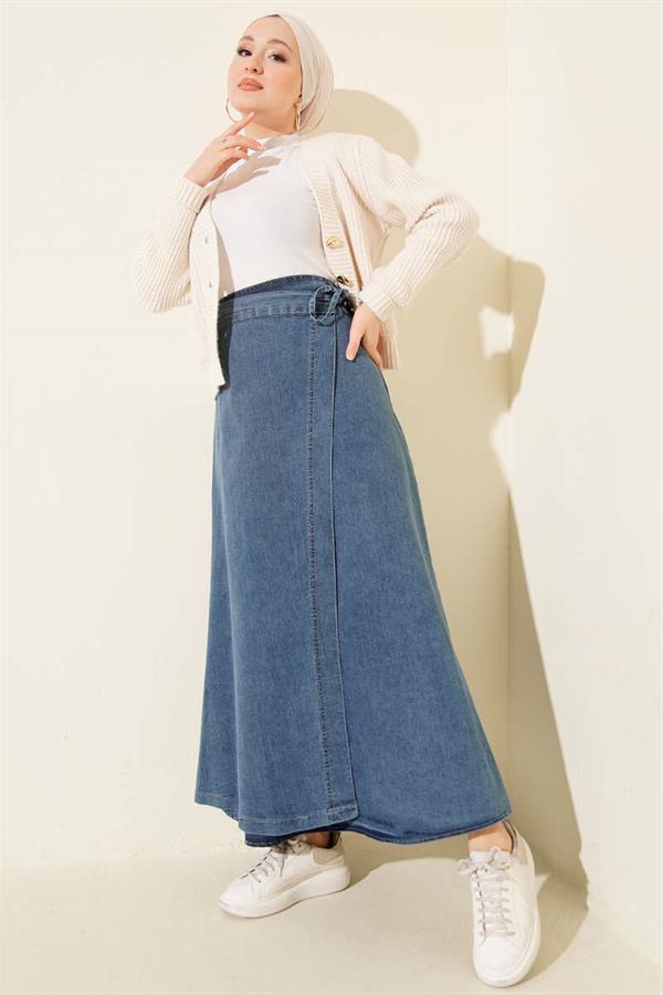 Side Tie Denim Skirt, Blue
