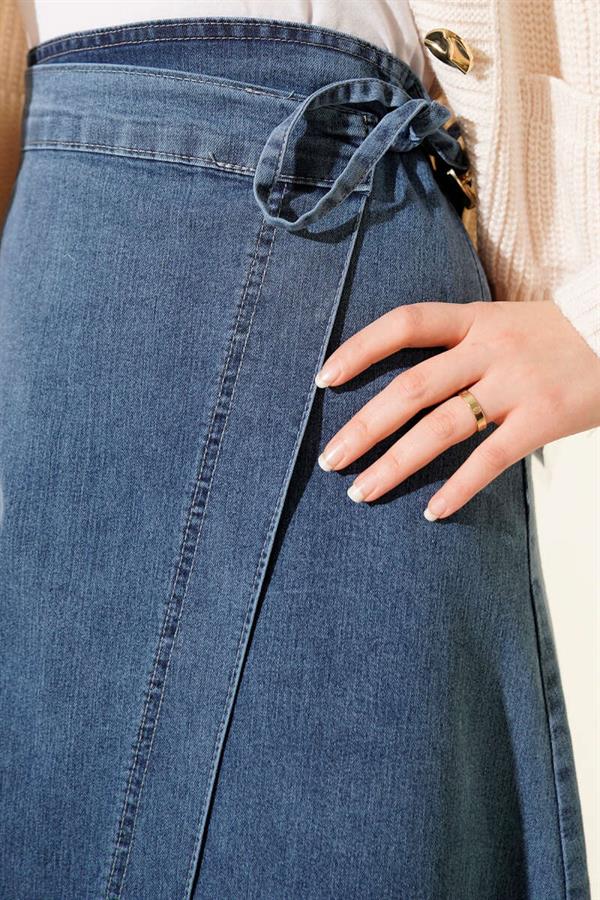 Side Tie Denim Skirt, Blue