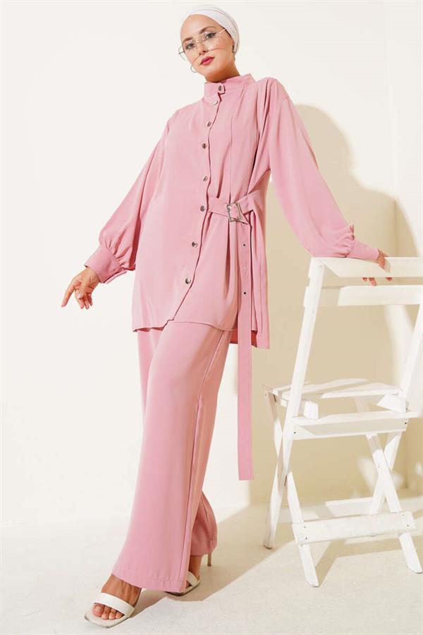 Side Belt Detailed 2 Piece Set Powder