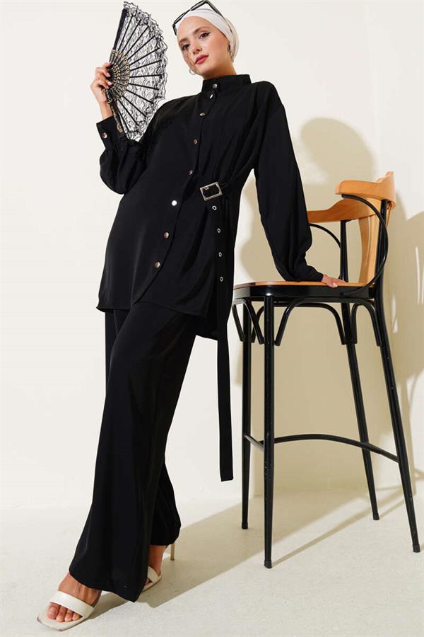 Side Belt Detailed 2 Piece Set Black