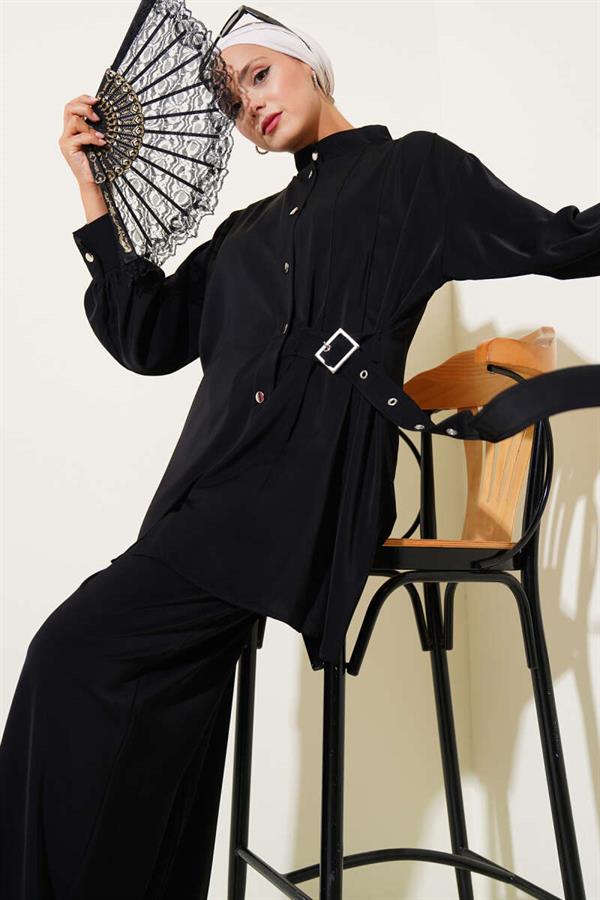 Side Belt Detailed 2 Piece Set Black