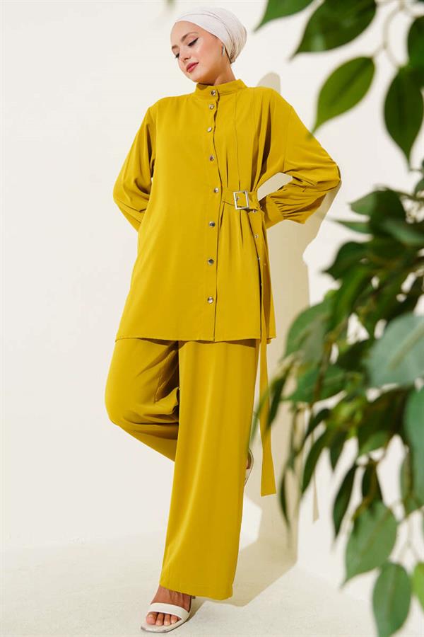 Side Belt Detailed 2 Piece Set Oil Green