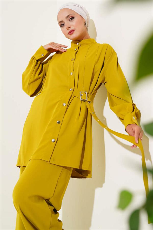 Side Belt Detailed 2 Piece Set Oil Green