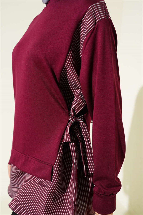 Side Tie Detail Tunic in Burgundy