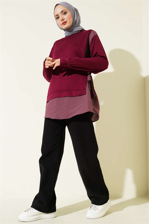 Side Tie Detail Tunic in Burgundy
