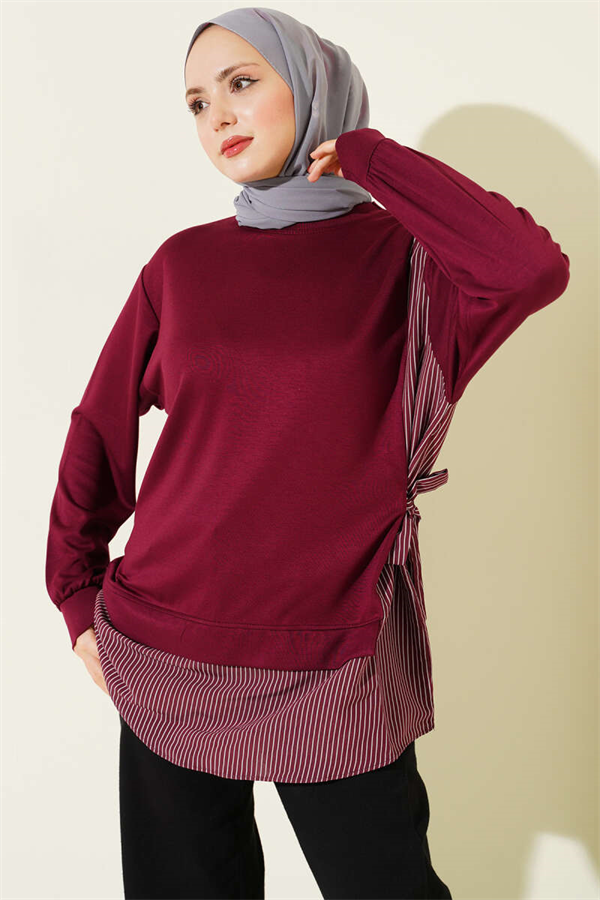 Side Tie Detail Tunic in Burgundy