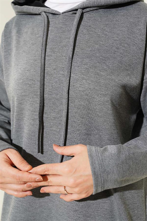 Side Tie Hooded 2 Piece Set Melange Gray