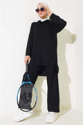 Side Tie Hooded 2 Piece Set Black