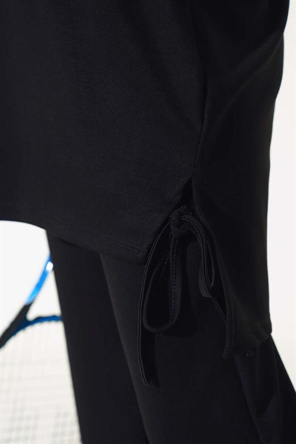 Side Tie Hooded 2 Piece Set Black
