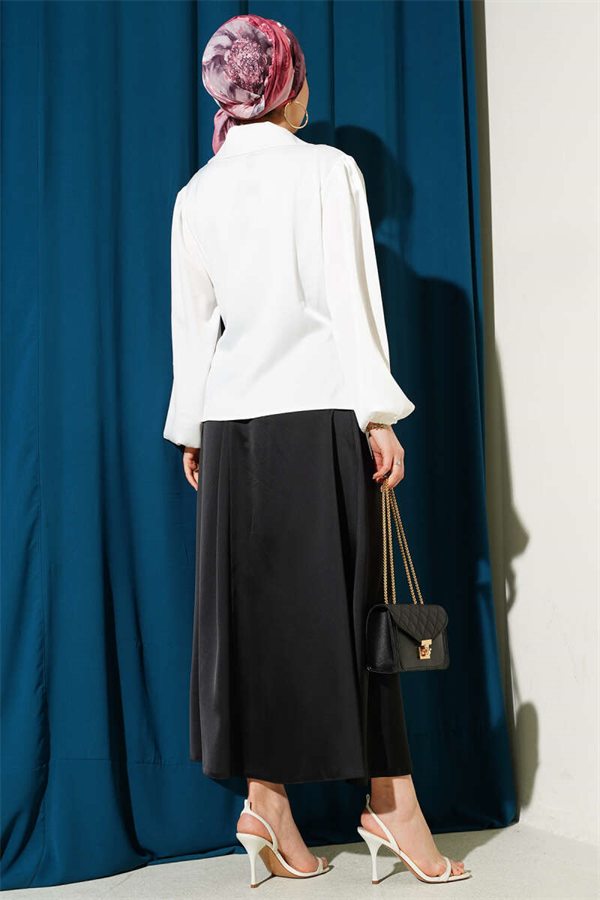 Side-Tie Satin Blouse, Ecru